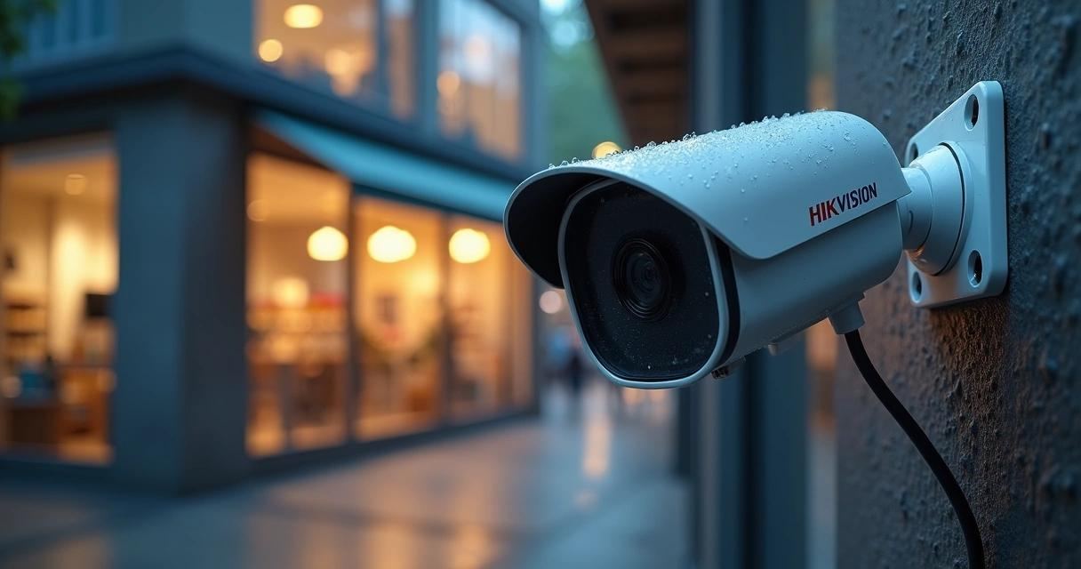 Weatherproof Hikvision bullet camera in the rain